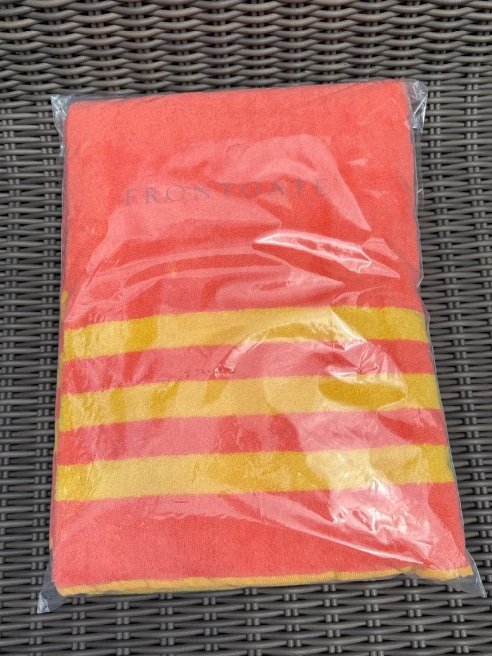 Frontgate Coral & Yellow Striped Beach Towel - NWT